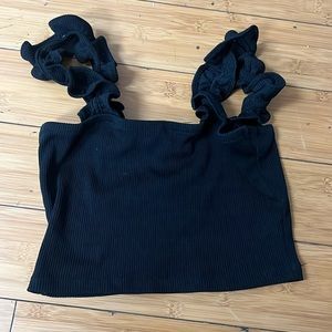 Zara Black Crop Top with Ruffle Sleeves
